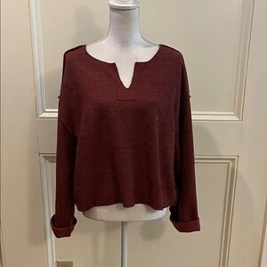 Urban Outfitters Maroon Split-Neck Sweatshirt